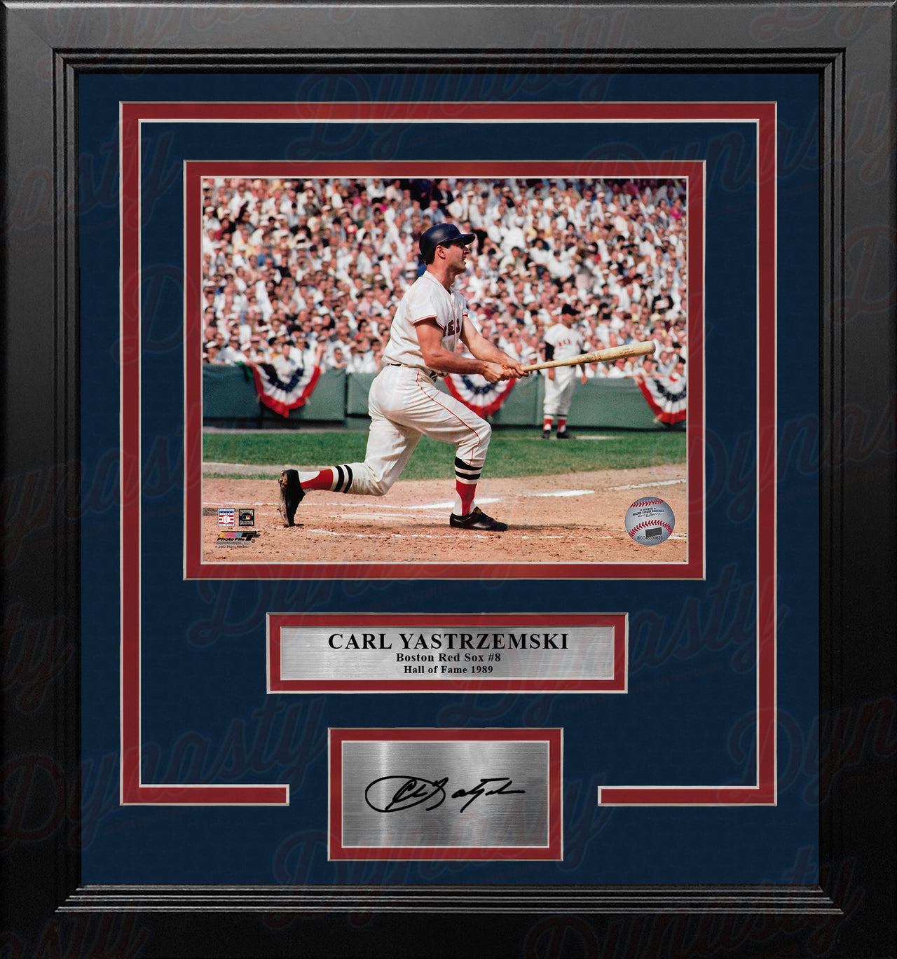 Carl Yastrzemski in Action Boston Red Sox 8" x 10" Framed Baseball Photo with Engraved Autograph - Dynasty Sports & Framing 