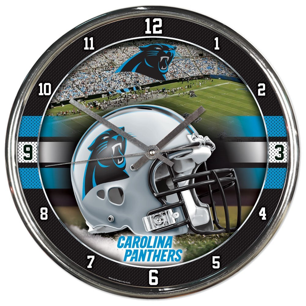 Carolina Panthers Round Chrome Clock - Dynasty Sports & Framing 