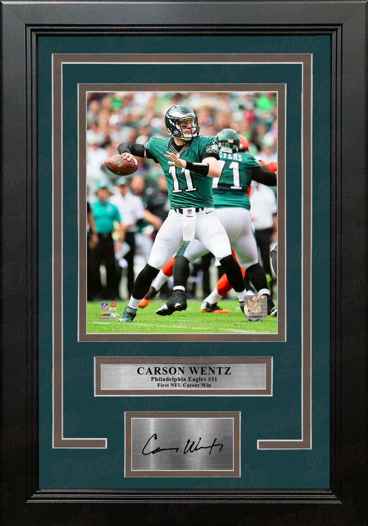 Carson Wentz First Career Win Philadelphia Eagles NFL Football Framed Photo with Engraved Autograph - Dynasty Sports & Framing