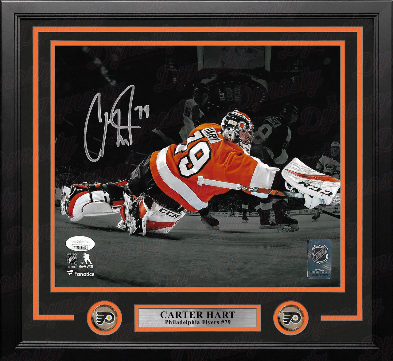 Carter Hart Blackout Philadelphia Flyers Autographed Framed Hockey Photo - Dynasty Sports & Framing
