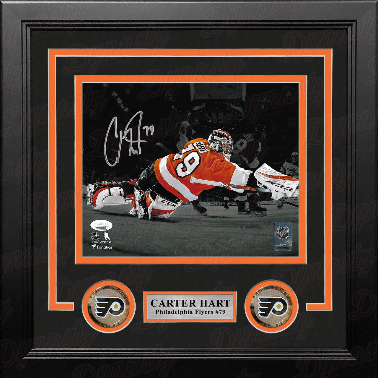 Carter Hart Blackout Philadelphia Flyers Autographed Framed Hockey Photo - Dynasty Sports & Framing