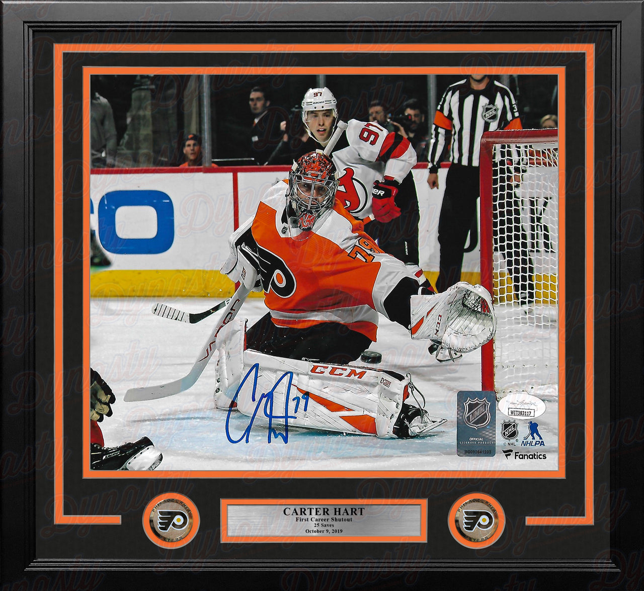 Carter Hart Philadelphia Flyers First Career Shutout Autographed Framed Hockey Photo - Dynasty Sports & Framing