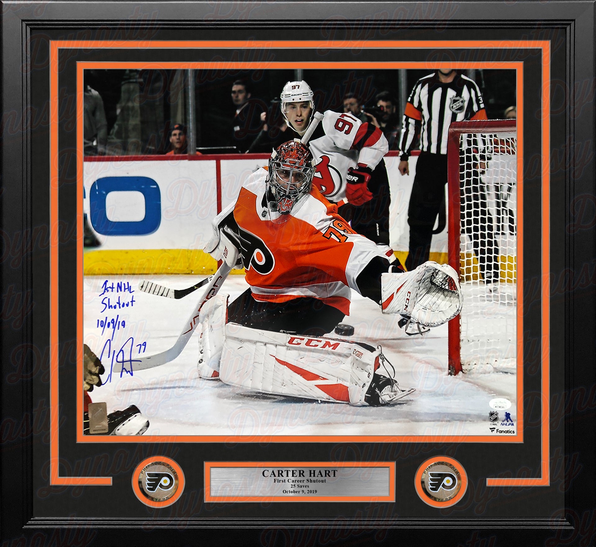 Carter Hart Philadelphia Flyers First Career Shutout Autographed Framed Hockey Photo - Dynasty Sports & Framing 