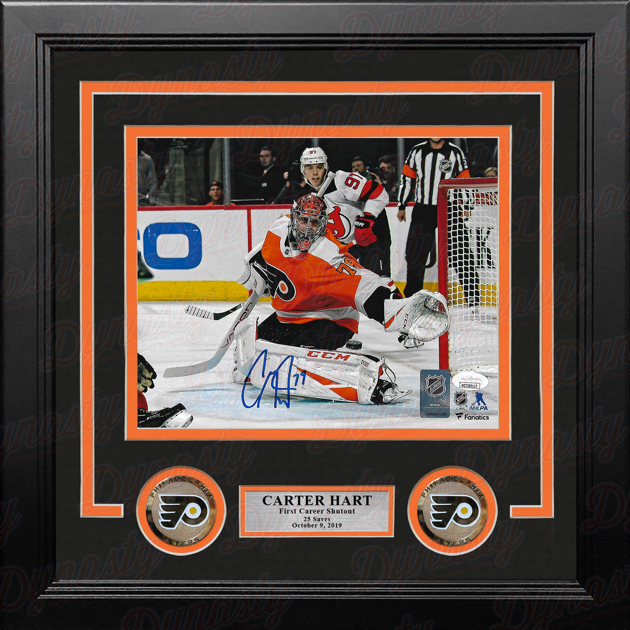 Carter Hart Philadelphia Flyers First Career Shutout Autographed Framed Hockey Photo - Dynasty Sports & Framing