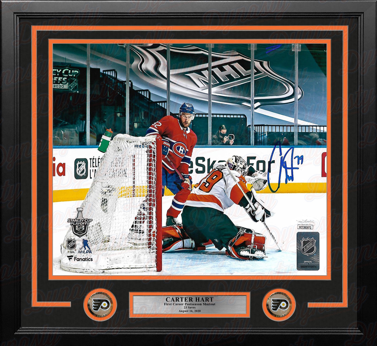 Carter Hart First Career Playoff Shutout Philadelphia Flyers Autographed Framed Hockey Photo - Dynasty Sports & Framing