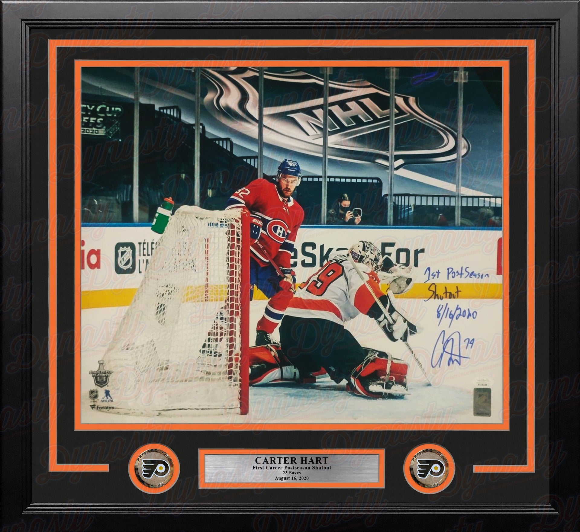 Carter Hart First Career Playoff Shutout Philadelphia Flyers Autographed Framed Hockey Photo - Dynasty Sports & Framing 