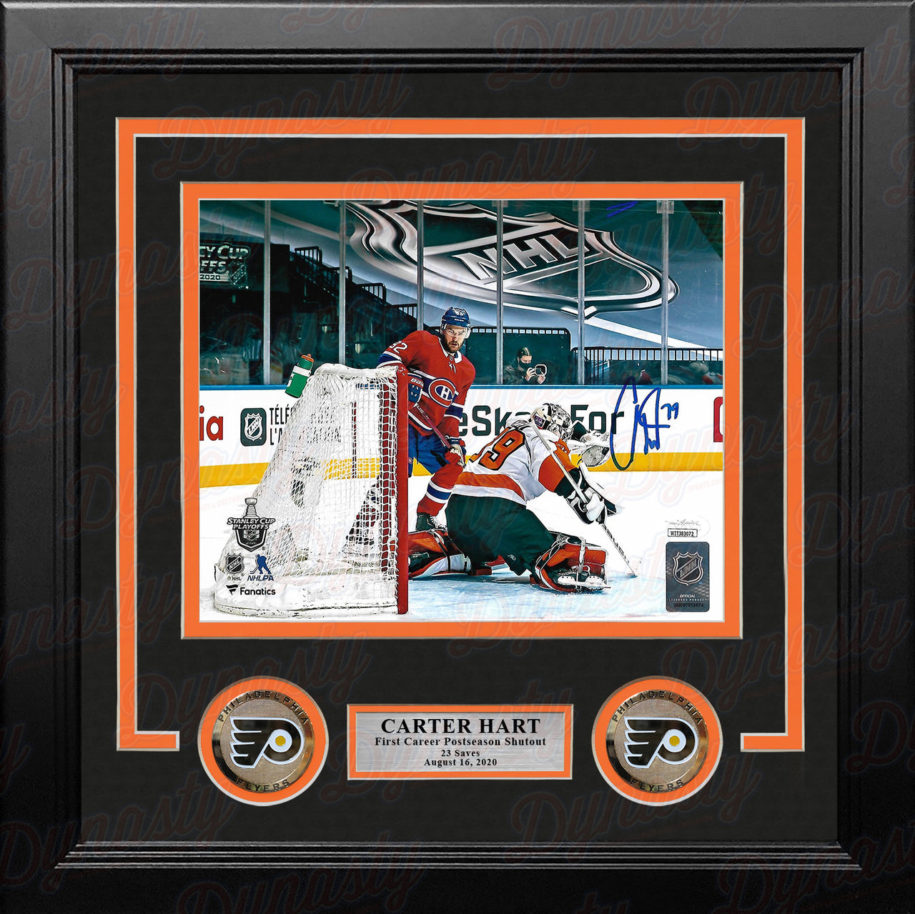Carter Hart First Career Playoff Shutout Philadelphia Flyers Autographed Framed Hockey Photo - Dynasty Sports & Framing