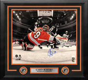 Carter Hart Philadelphia Flyers Spotlight Net Cam Autographed Framed Hockey Photo - Dynasty Sports & Framing 