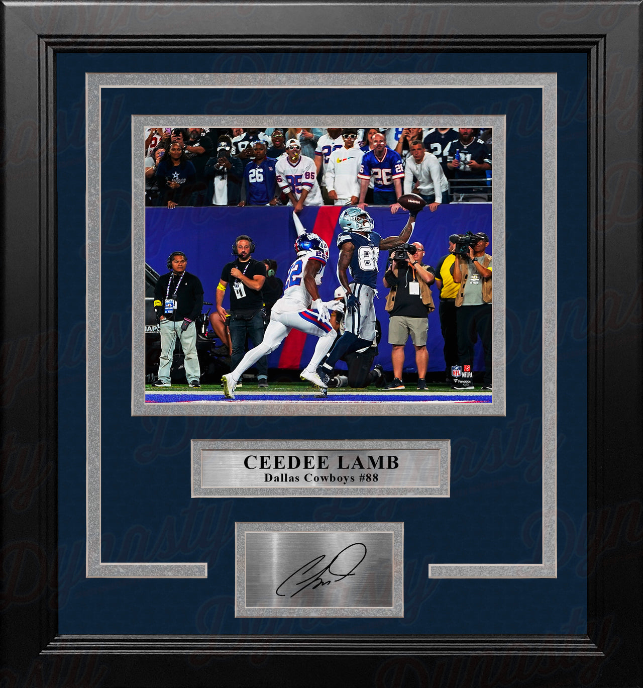 CeeDee Lamb One-Handed Touchdown Dallas Cowboys 8x10 Framed Football Photo with Engraved Autograph - Dynasty Sports & Framing 