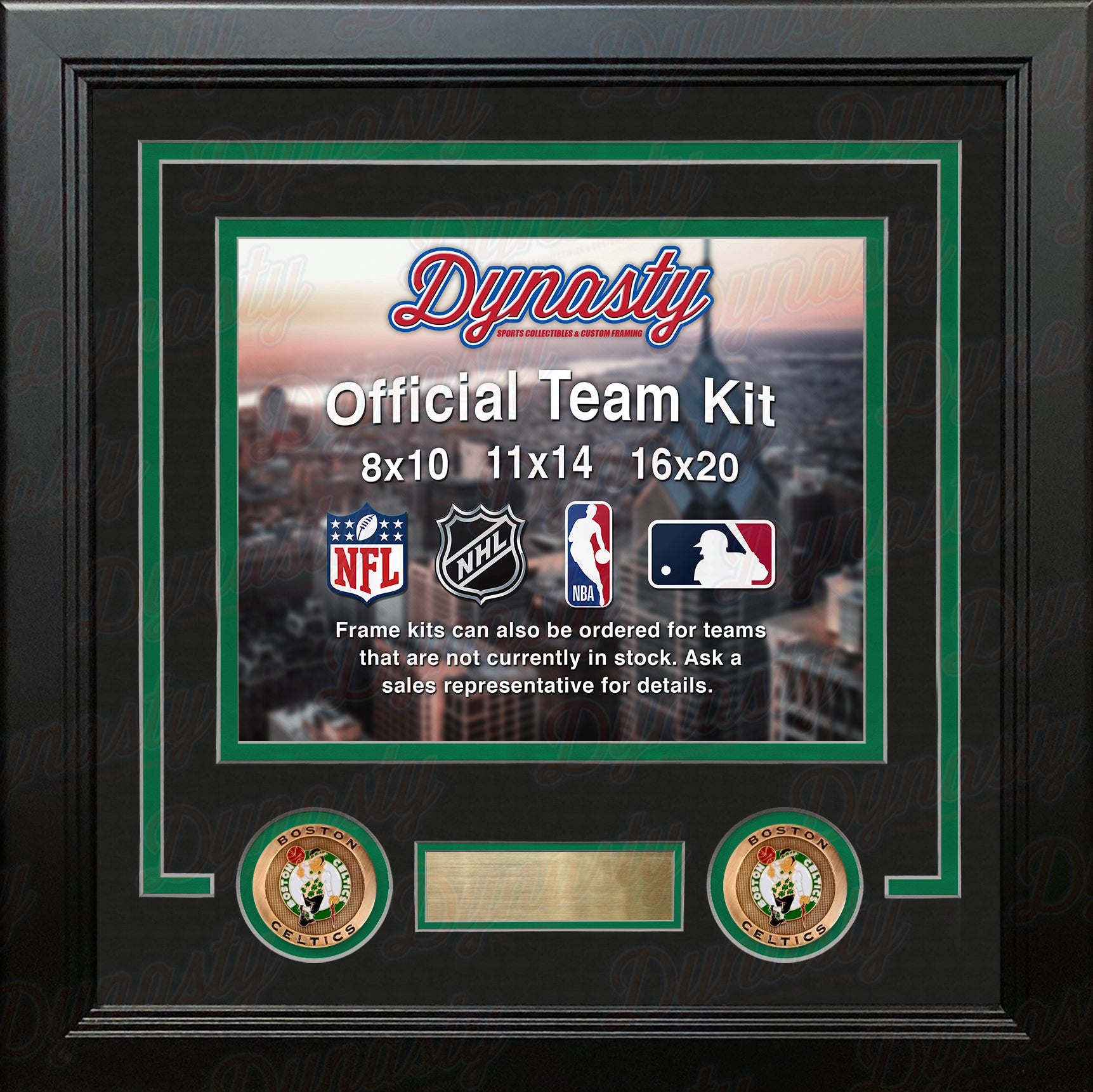 NBA Basketball Photo Picture Frame Kit - Boston Celtics (Black Matting, Green Trim) - Dynasty Sports & Framing 