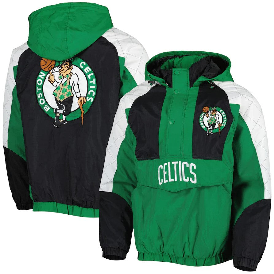 Boston Celtics Starter Body Check Green Raglan Hoodie Half-Zip Jacket - Dynasty Sports & Framing 