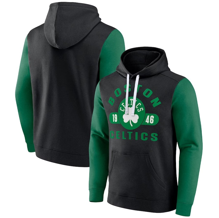 Boston Celtics Black & Green Attack Colorblock Pullover Hoodie - Dynasty Sports & Framing 