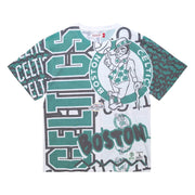 Boston Celtics Mitchell & Ness White Jumbotron 2.0 Sublimated T-Shirt - Dynasty Sports & Framing 