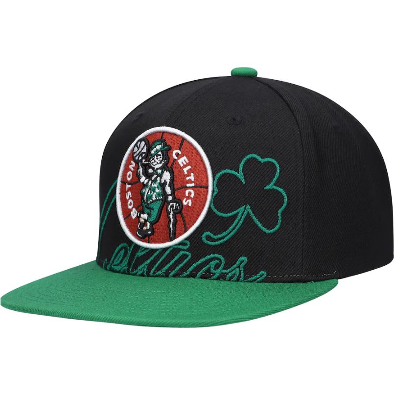 Boston Celtics Mitchell & Ness Low Big Face Hardwood Classics Snapback Hat - Dynasty Sports & Framing 