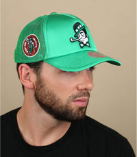 Boston Celtics Mitchell & Ness Logo Remix Trucker Hardwood Classics Snapback Hat - Dynasty Sports & Framing 