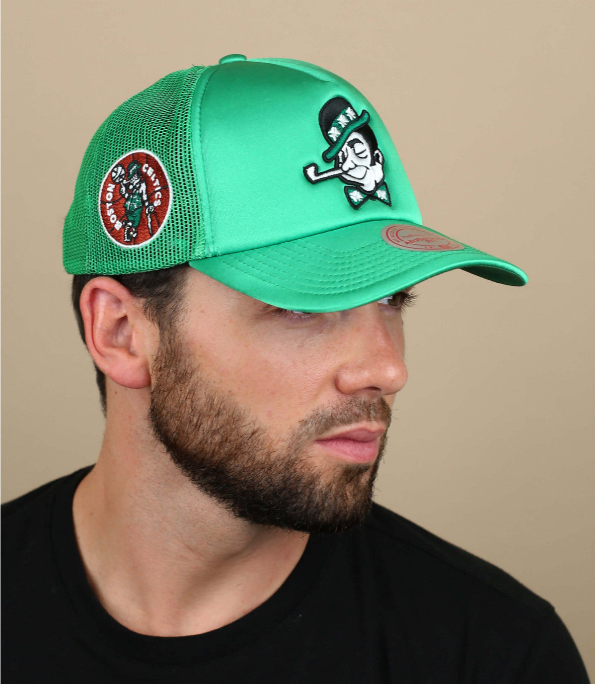 Boston Celtics Mitchell & Ness Logo Remix Trucker Hardwood Classics Snapback Hat - Dynasty Sports & Framing 