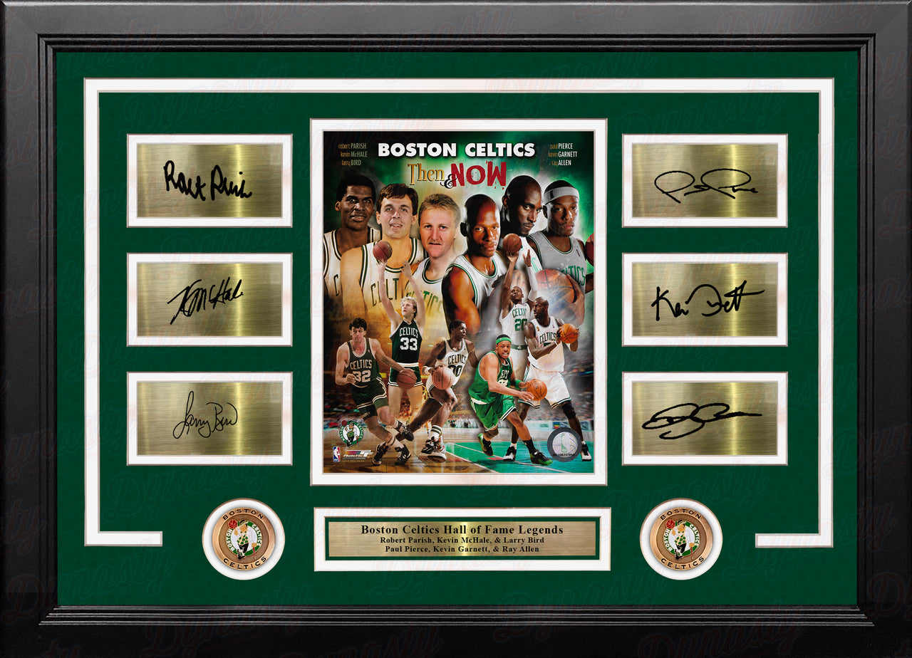 Boston Celtics All-Time Legends 8x10 Framed Basketball Photo with Six Engraved Autographs - Dynasty Sports & Framing 