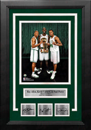 Ray Allen, Kevin Garnett, & Paul Pierce Boston Celtics 8x10 Framed Photo with Engraved Autographs - Dynasty Sports & Framing 