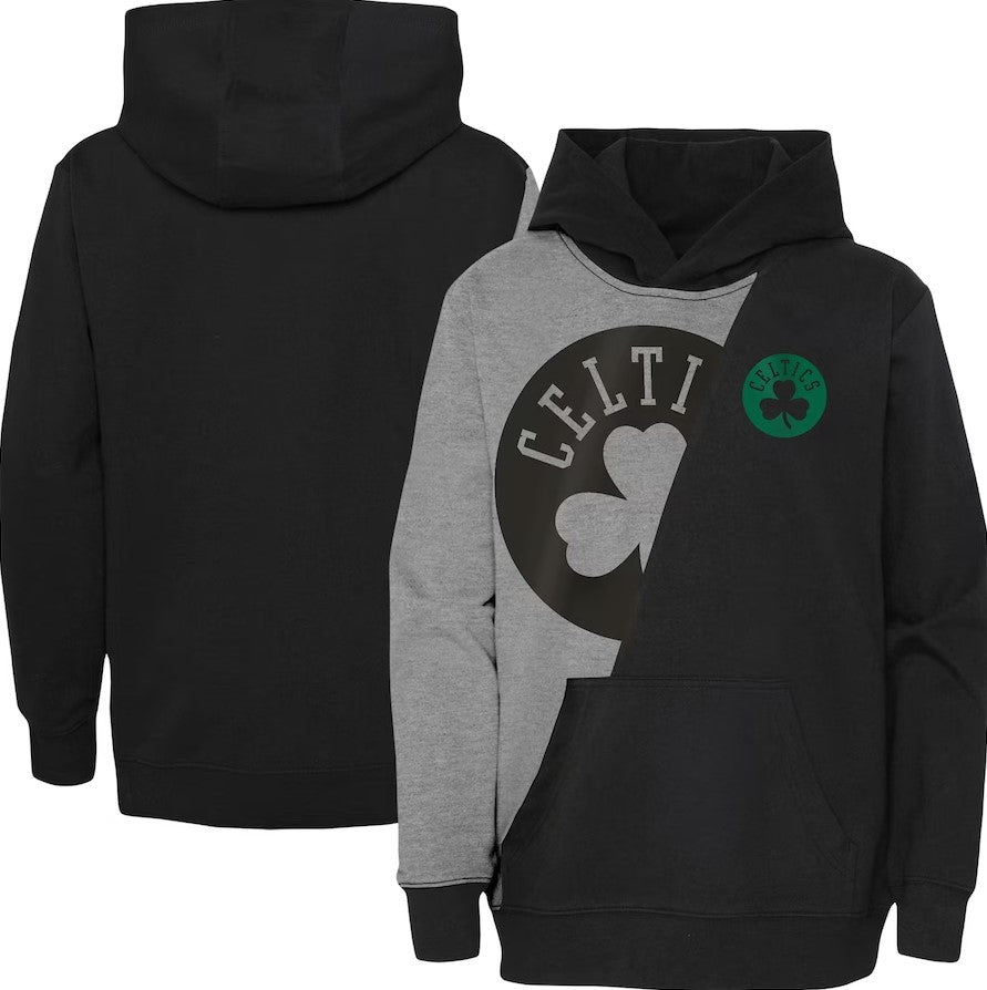 Boston Celtics Youth Unrivaled Split Pullover Hoodie - Heather Gray/Black - Dynasty Sports & Framing 