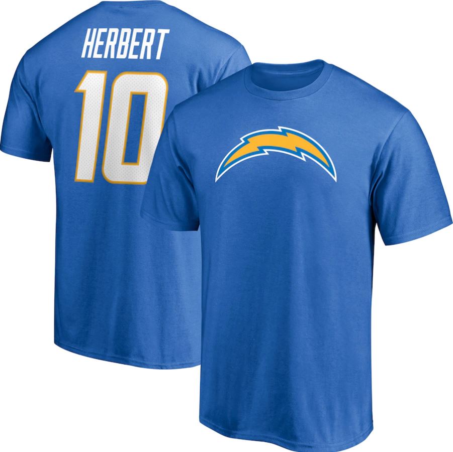 Justin Herbert Los Angeles Chargers Name & Number T-Shirt - Dynasty Sports & Framing 