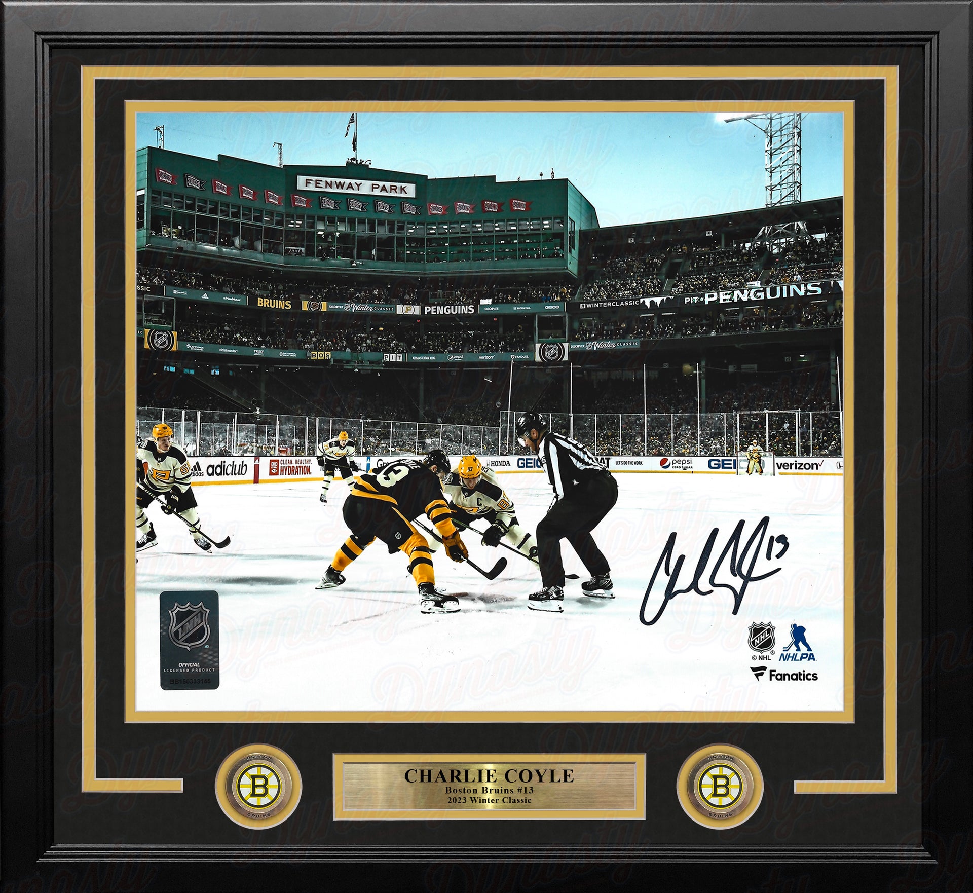 Charlie Coyle 2023 Winter Classic Boston Bruins Autographed 11" x 14" Framed Hockey Photo - Dynasty Sports & Framing 