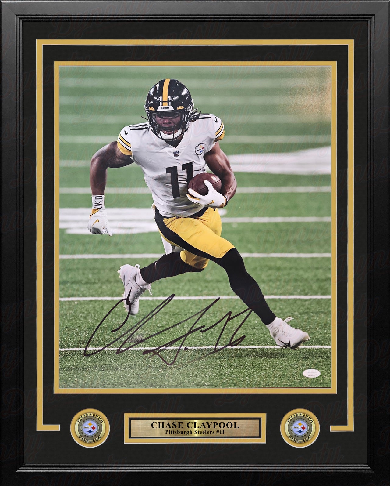 Chase Claypool Running Action Pittsburgh Steelers Autographed 16" x 20" Framed Football Photo - Dynasty Sports & Framing 