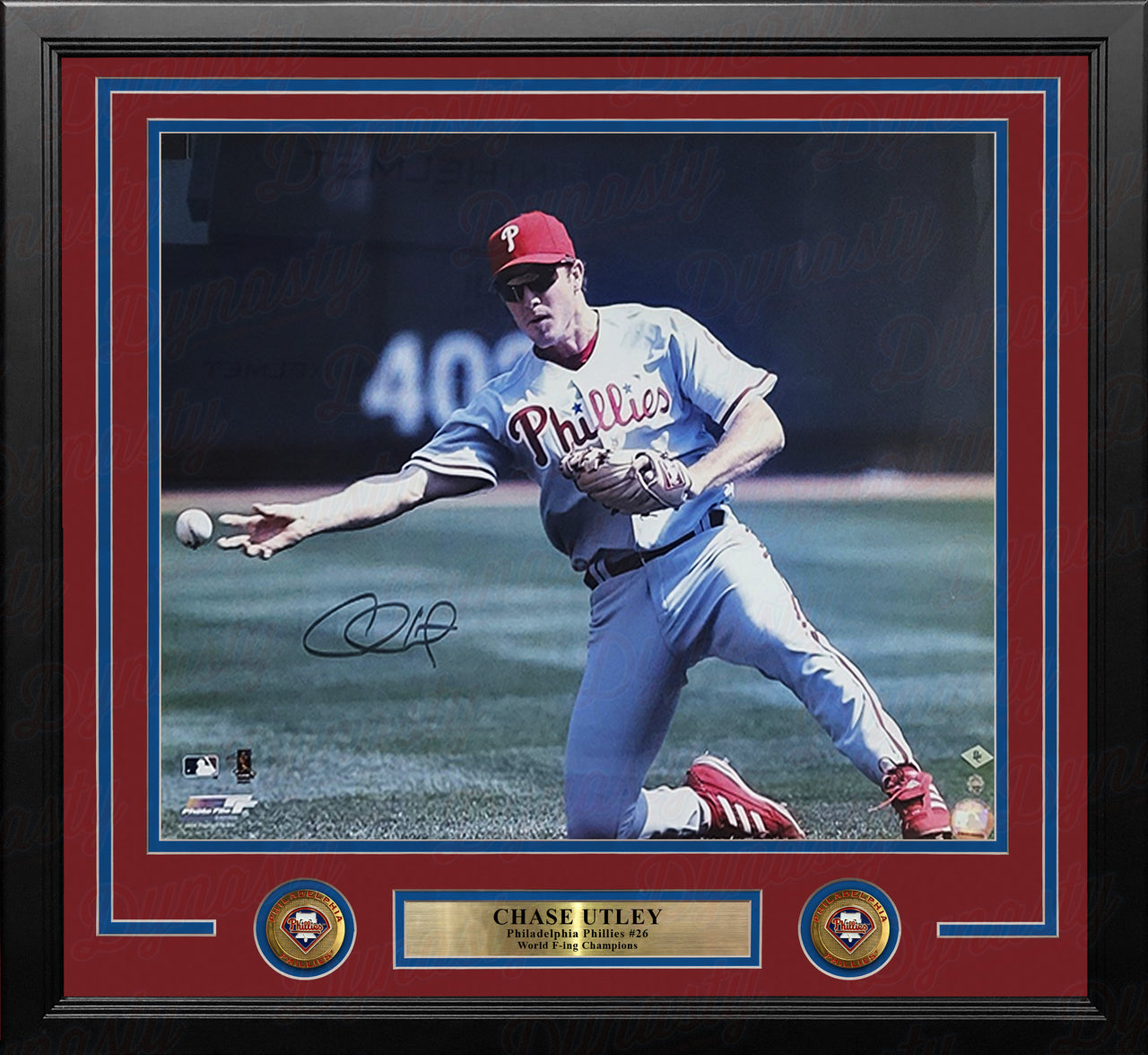 Chase Utley Throwing Action Philadelphia Phillies Autographed 16" x 20" Framed Baseball Photo - Dynasty Sports & Framing 
