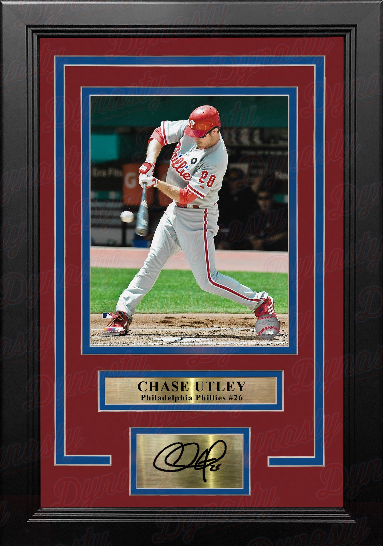 Chase Utley Swinging at the Plate Philadelphia Phillies 8x10 Framed Photo with Engraved Autograph - Dynasty Sports & Framing 