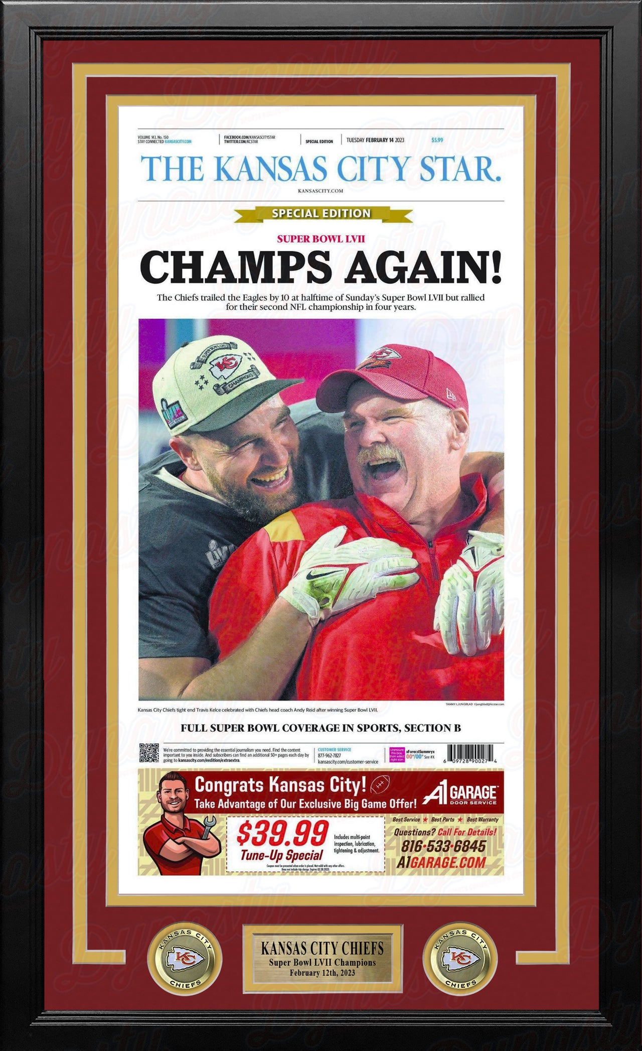 Kansas City Chiefs Super Bowl LVII Championship Framed Kansas City Star Newspaper - Andy Reid - Dynasty Sports & Framing 