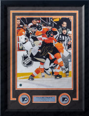 Claude Giroux Hits Sidney Crosby 2012 Playoffs Philadelphia Flyers Autographed 11" x 14" Framed Hockey Photo - Dynasty Sports & Framing 