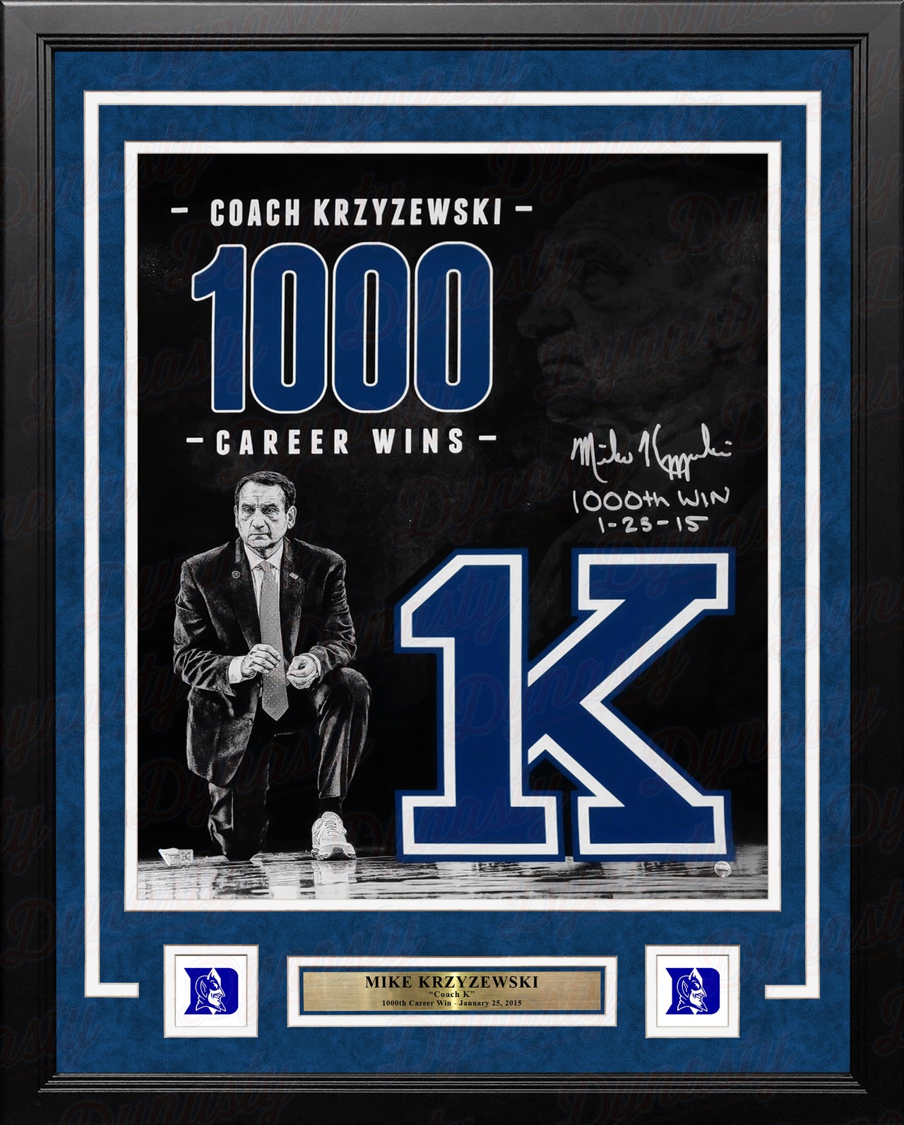Mike Krzyzewski Duke Blue Devils Autographed 16x20 College Basketball Photo with 1000th Win Inscription - Dynasty Sports & Framing 