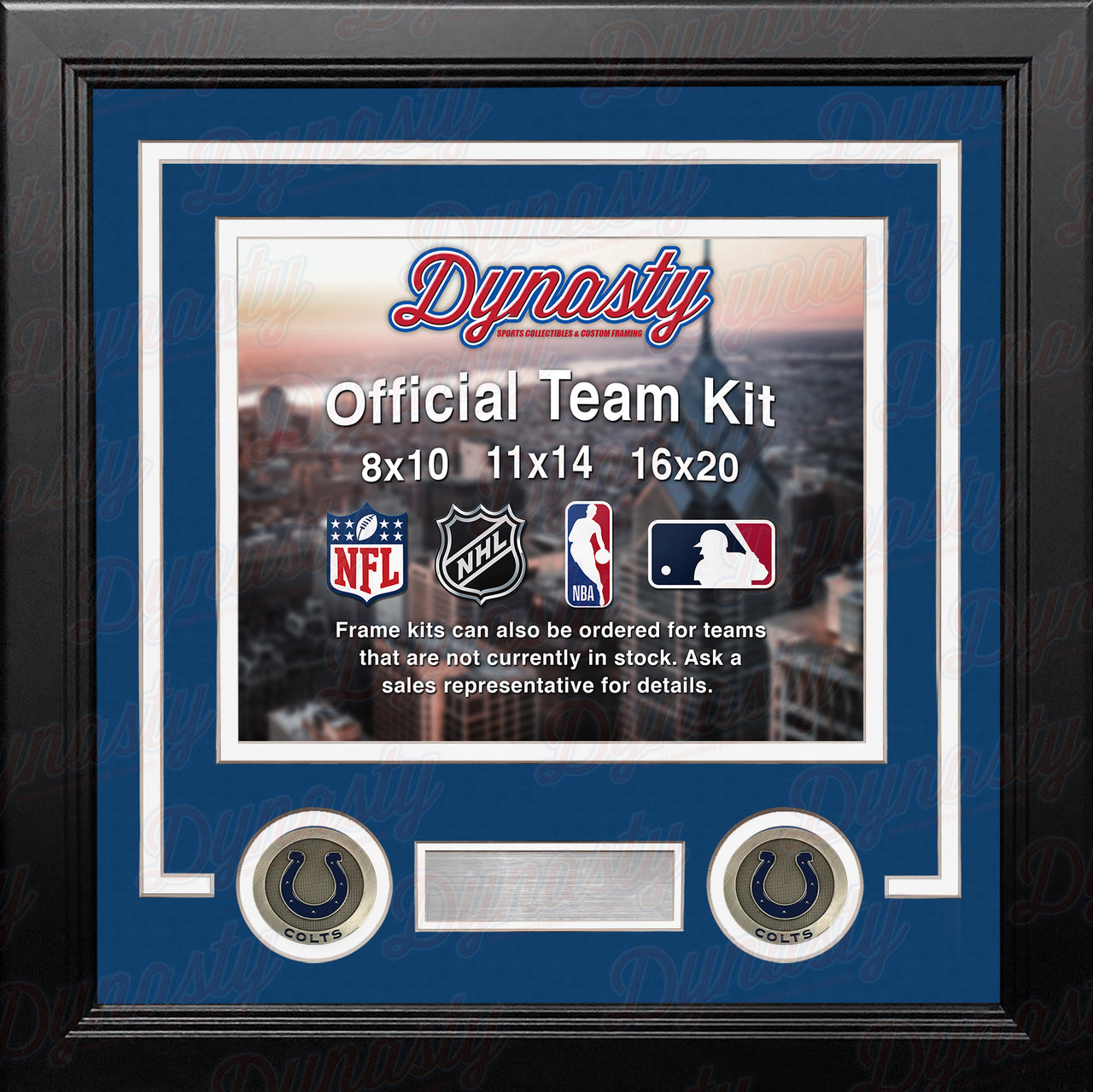 NFL Football Photo Picture Frame Kit - Indianapolis Colts (Blue Matting, White Trim) - Dynasty Sports & Framing 
