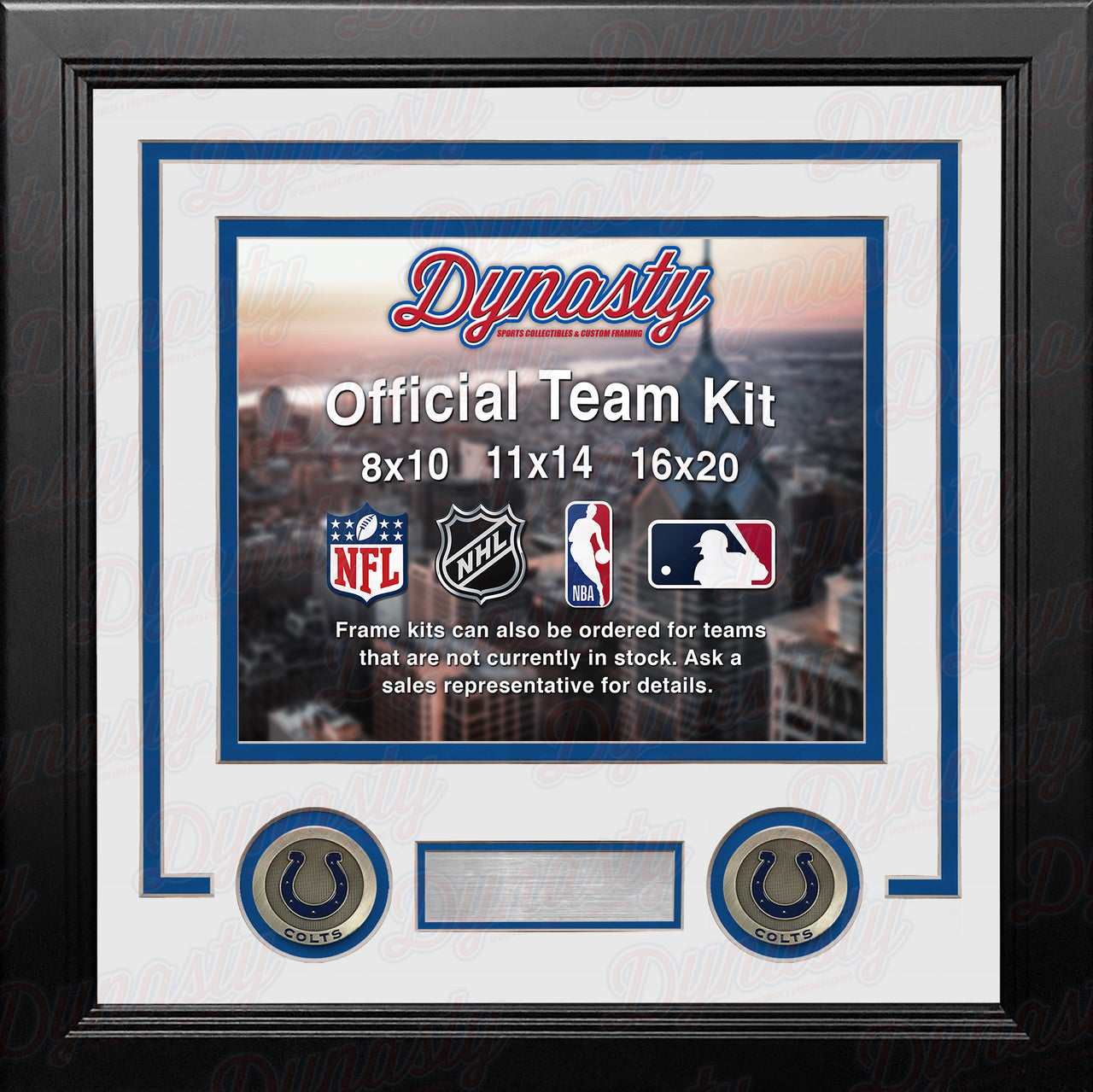 NFL Football Photo Picture Frame Kit - Indianapolis Colts (White Matting, Blue Trim) - Dynasty Sports & Framing 