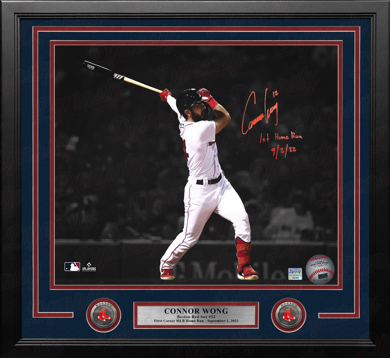 Connor Wong Boston Red Sox Autographed 16x20 Framed Photo Inscr. 1st Home Run with Date - Red