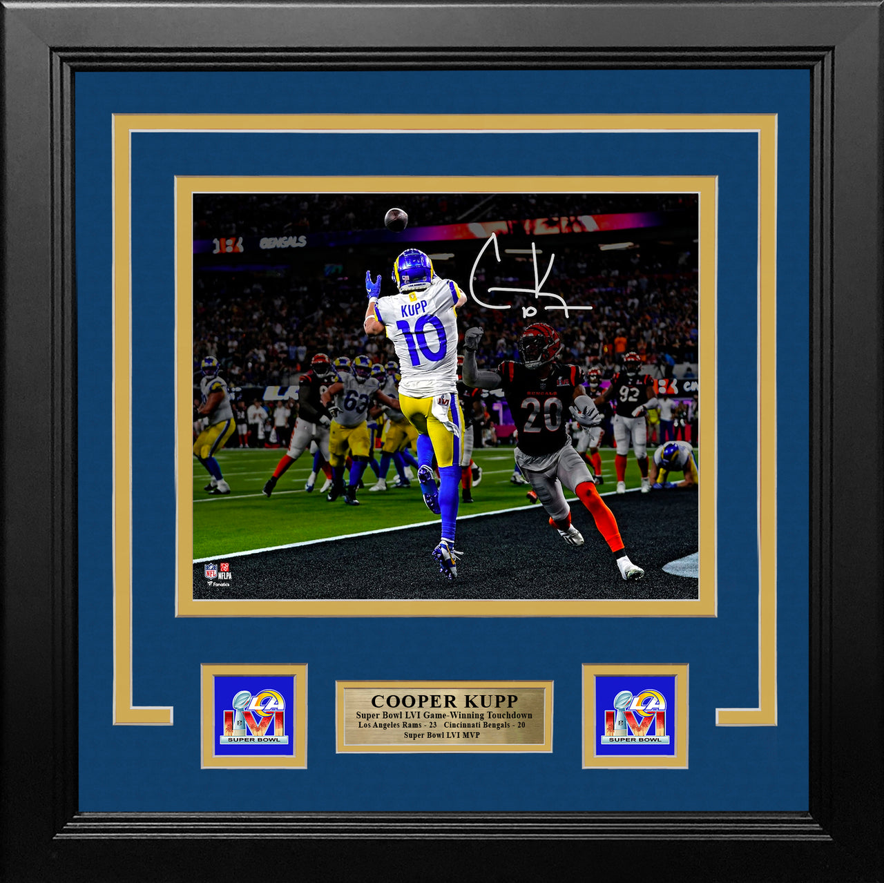 Cooper Kupp Super Bowl LVI Game-Winning Touchdown Los Angeles Rams Autographed Framed Football Photo - Dynasty Sports & Framing