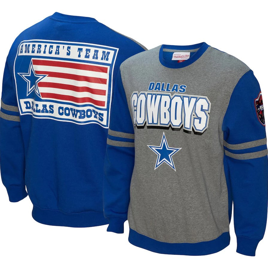 Dallas Cowboys Mitchell & Ness All Over 2.0 Pullover Sweatshirt - Royal - Dynasty Sports & Framing 