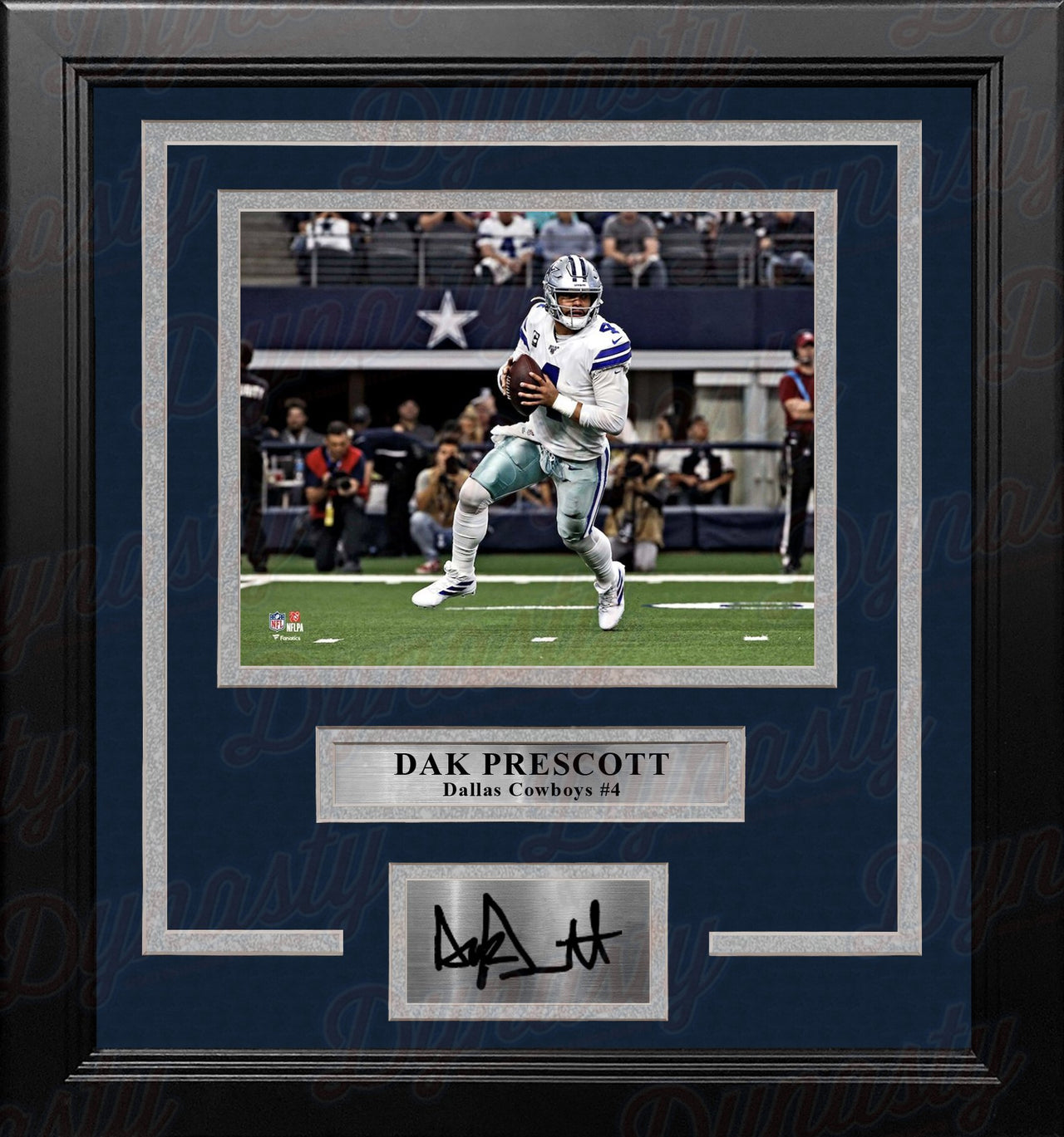 Dak Prescott in Action Dallas Cowboy 8" x 10" Framed Football Photo with Engraved Autograph - Dynasty Sports & Framing 