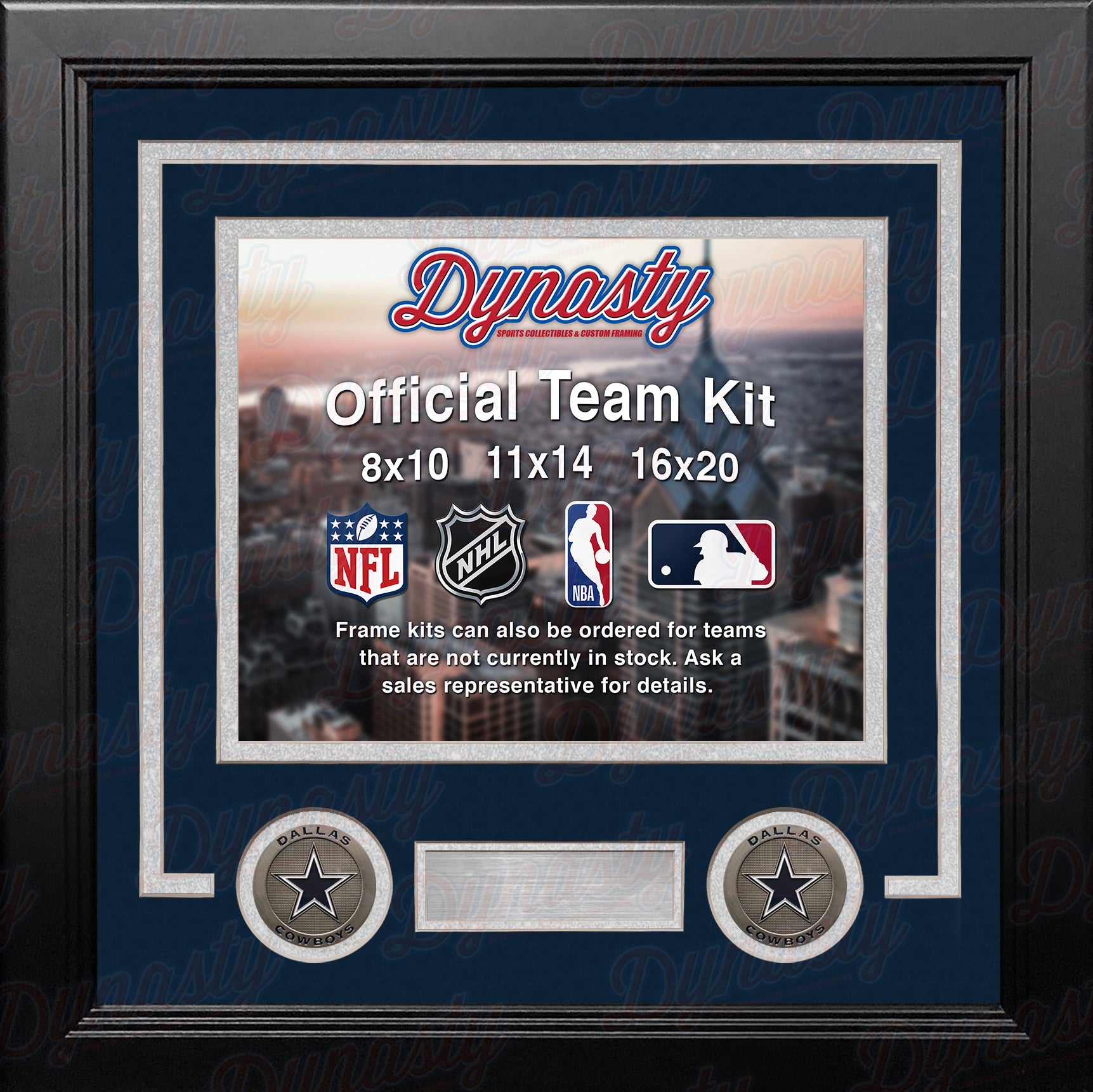 NFL Football Photo Picture Frame Kit - Dallas Cowboys (Navy Blue Matting, Silver Trim) - Dynasty Sports & Framing 