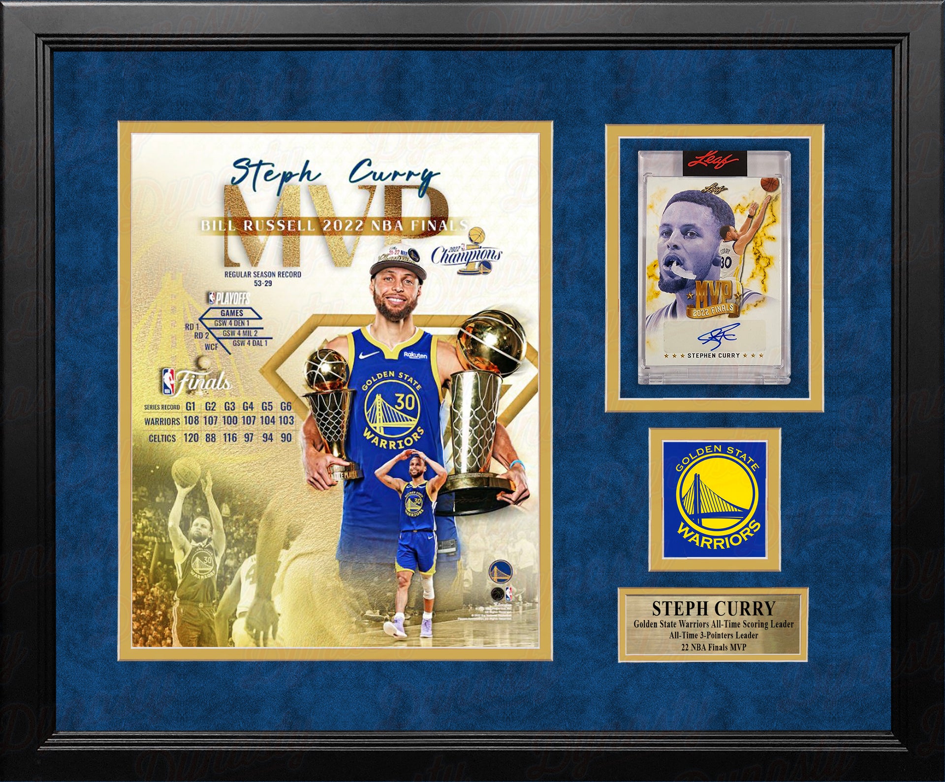 Steph Curry 2022 Finals MVP Photo & Autographed Card Golden State Warriors Framed Basketball Collage - Dynasty Sports & Framing 