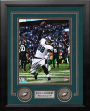 Dallas Goedert Touchdown Spike Philadelphia Eagles Autographed Framed Football Photo - Dynasty Sports & Framing 