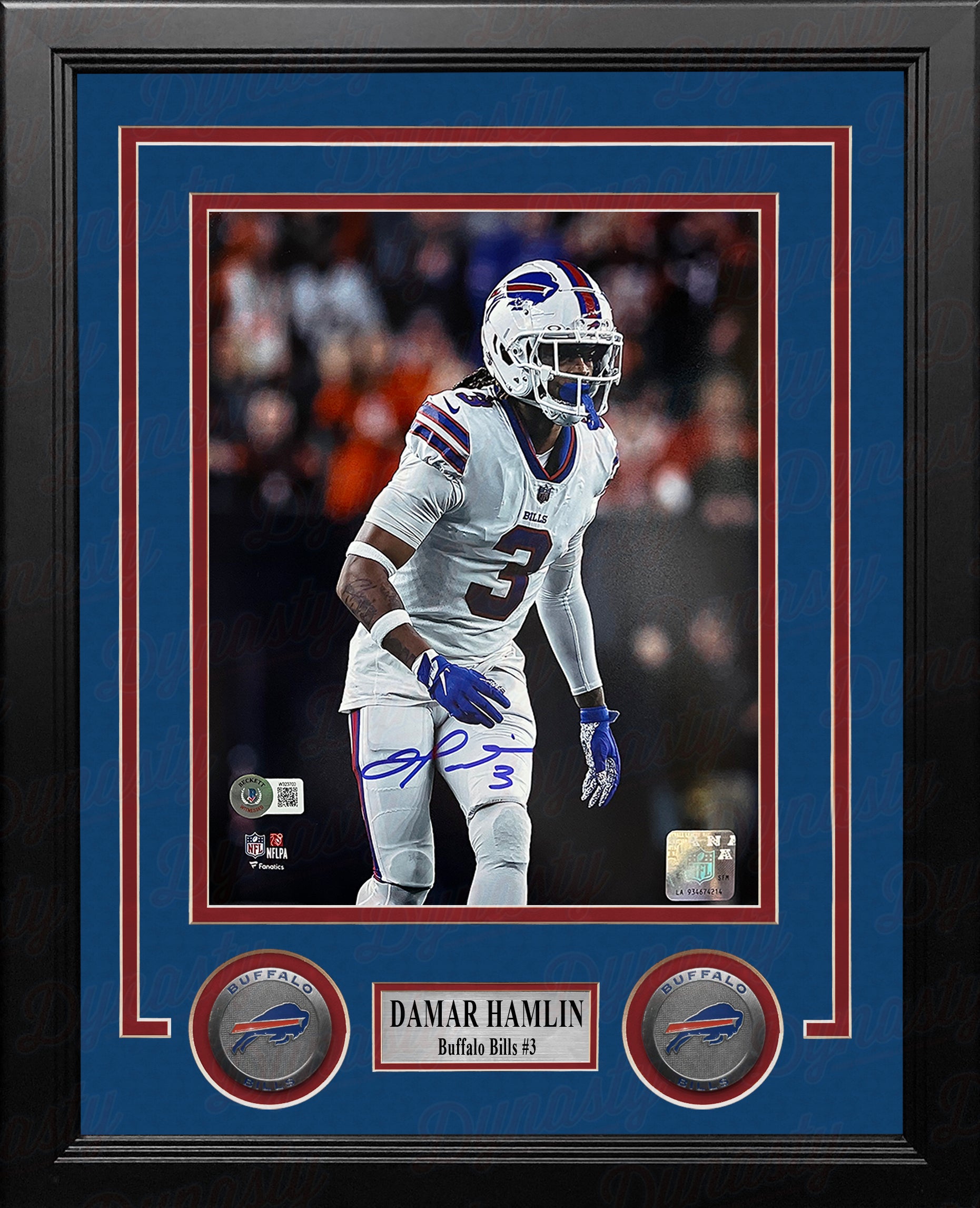 Damar Hamlin in Action Buffalo Bills Autographed Framed Football Photo - Dynasty Sports & Framing 