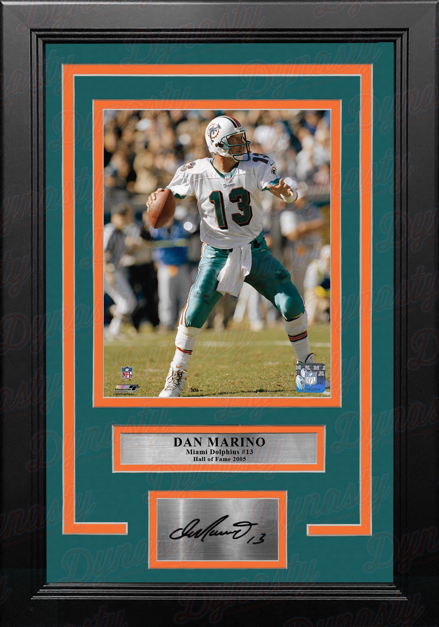 Dan Marino in Action Miami Dolphins 8" x 10" Framed Football Photo with Engraved Autograph - Dynasty Sports & Framing 