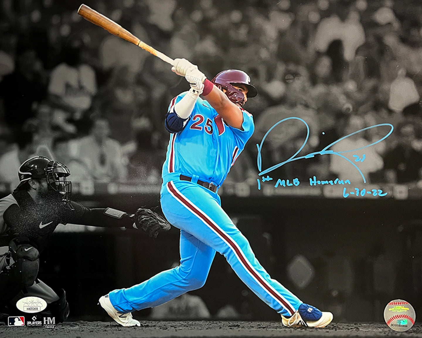 Darick Hall First Home Run Philadelphia Phillies Autographed Baseball Photo - Dynasty Sports & Framing 