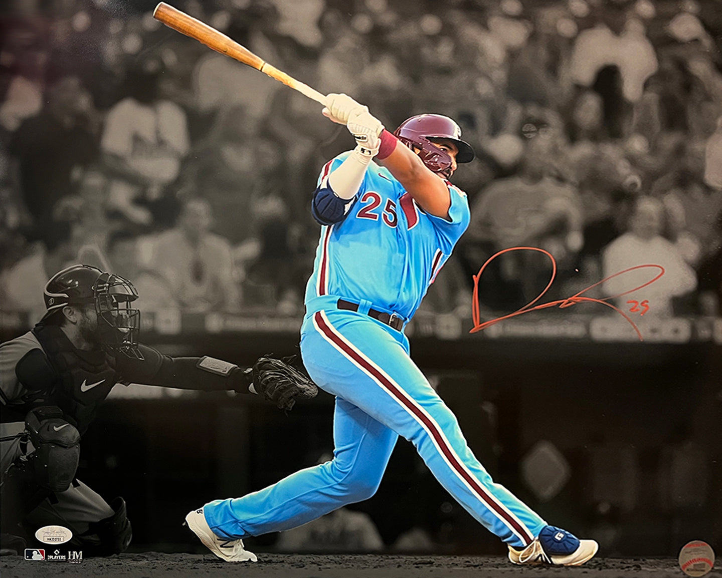 Darick Hall First Home Run Philadelphia Phillies Autographed Baseball Photo - Dynasty Sports & Framing 