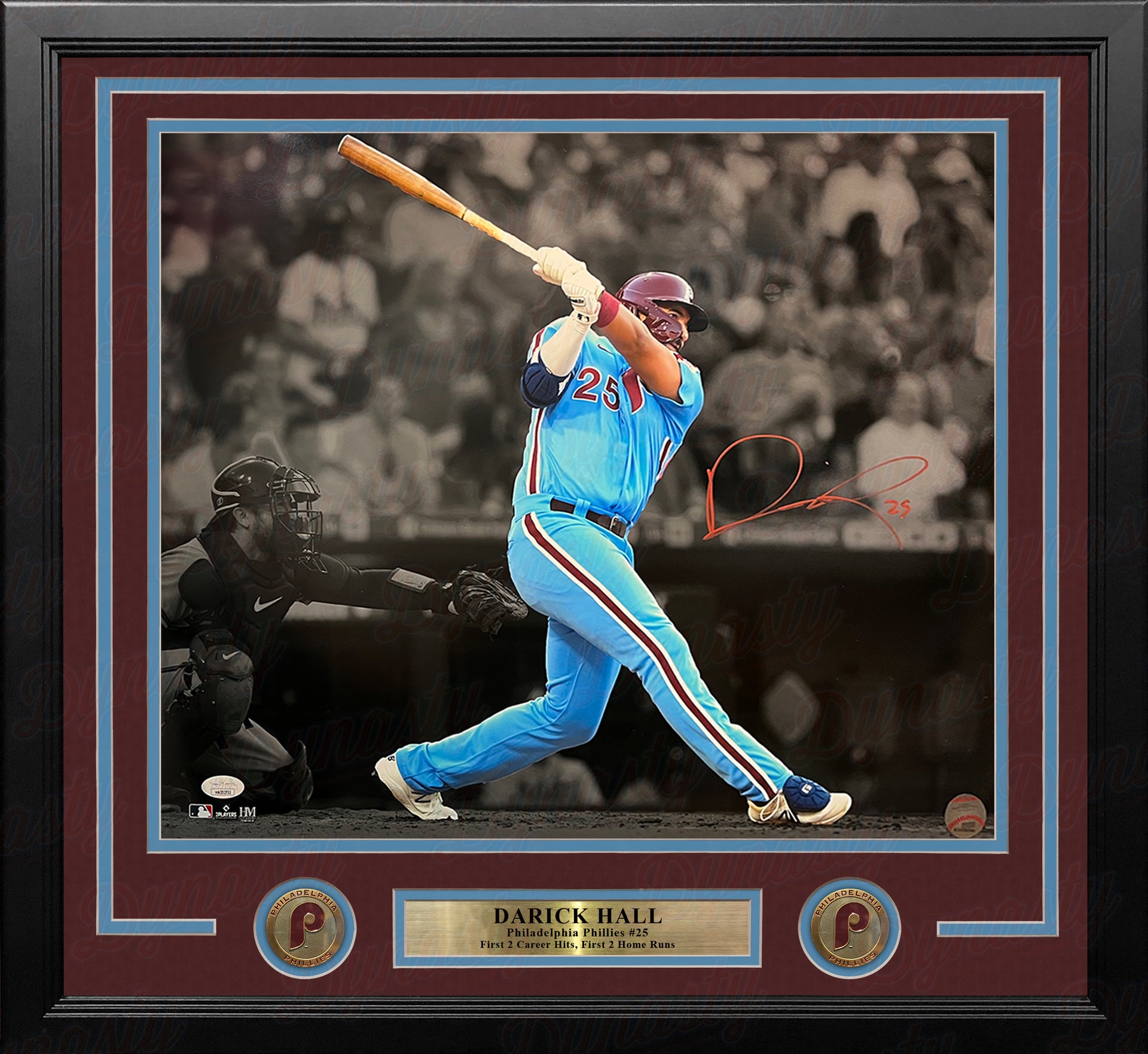 Darick Hall First Home Run Philadelphia Phillies Autographed Framed Baseball Photo - Dynasty Sports & Framing 