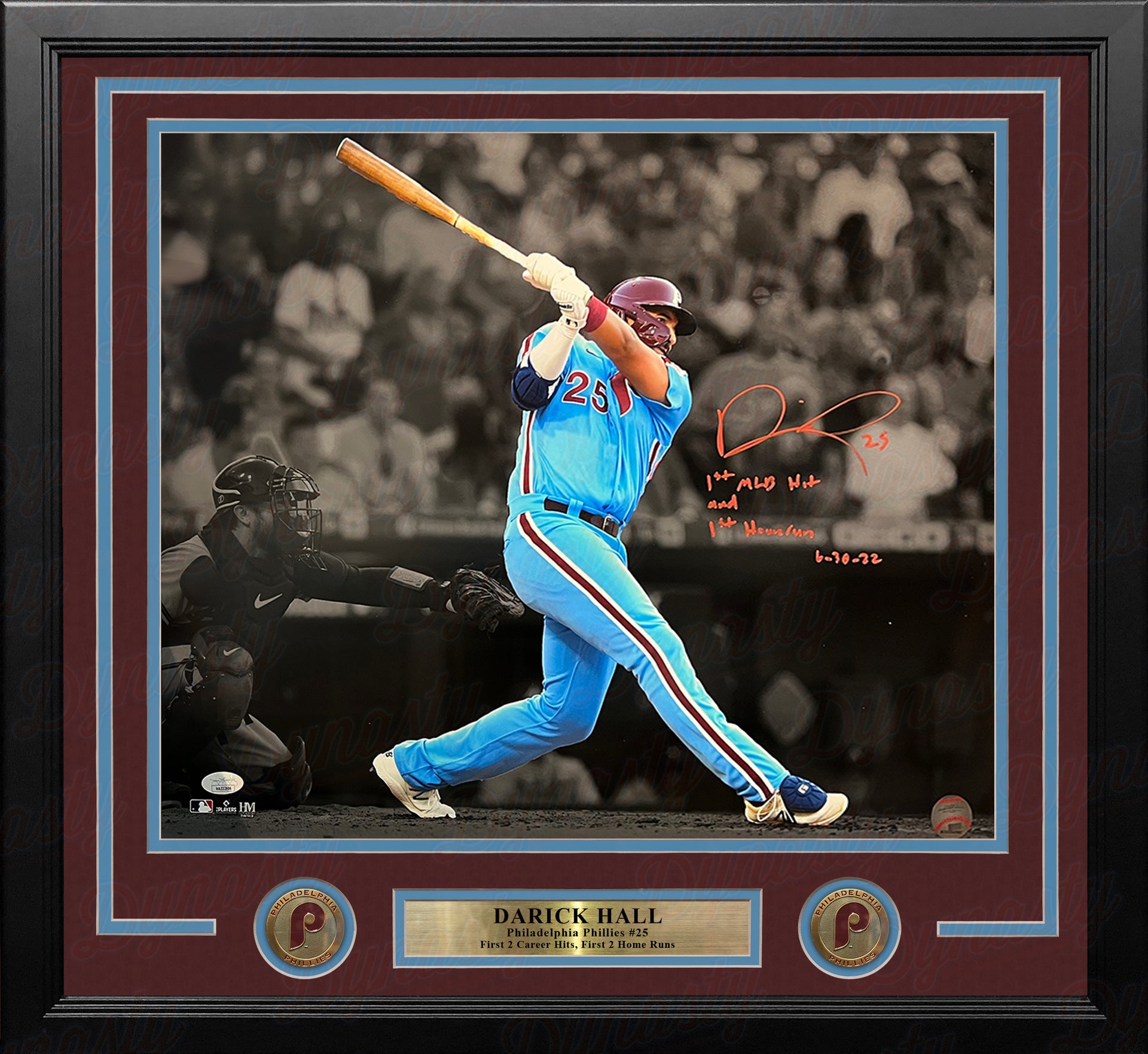 Darick Hall First Home Run Philadelphia Phillies Autographed Framed Baseball Photo - Dynasty Sports & Framing 