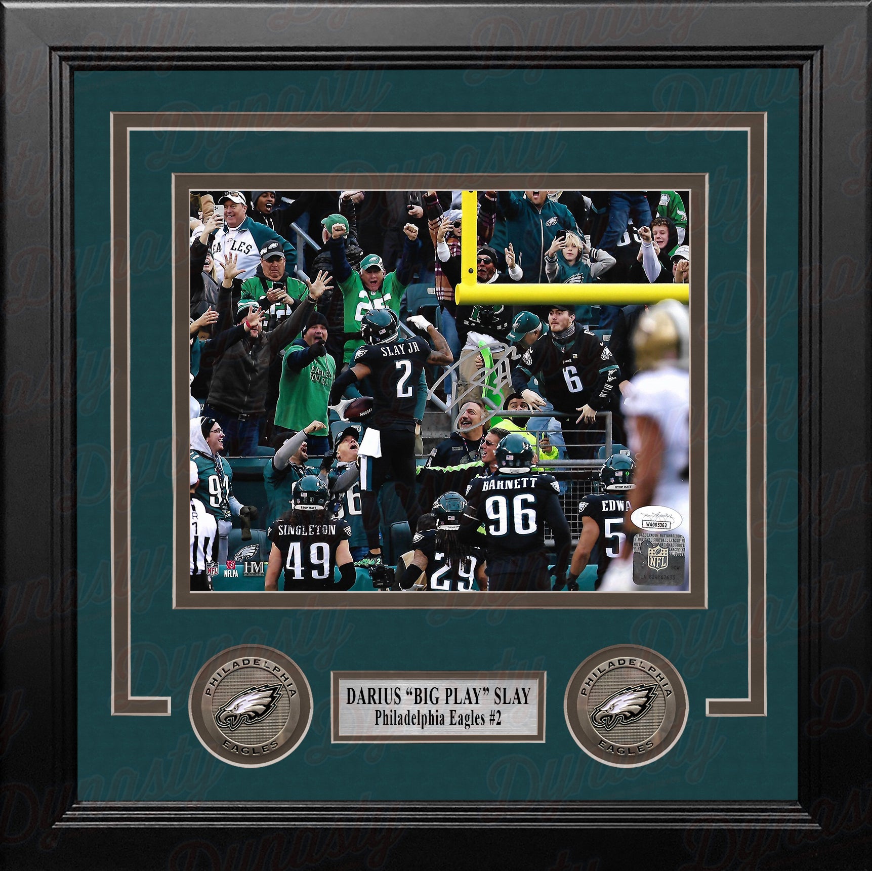 Darius Slay Celebrates with the Fans Philadelphia Eagles Autographed Framed Football Photo - Dynasty Sports & Framing 