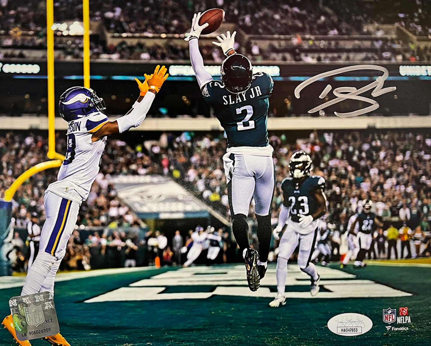 Darius Slay Interception v. Vikings Philadelphia Eagles Autographed Football Photo - Dynasty Sports & Framing 