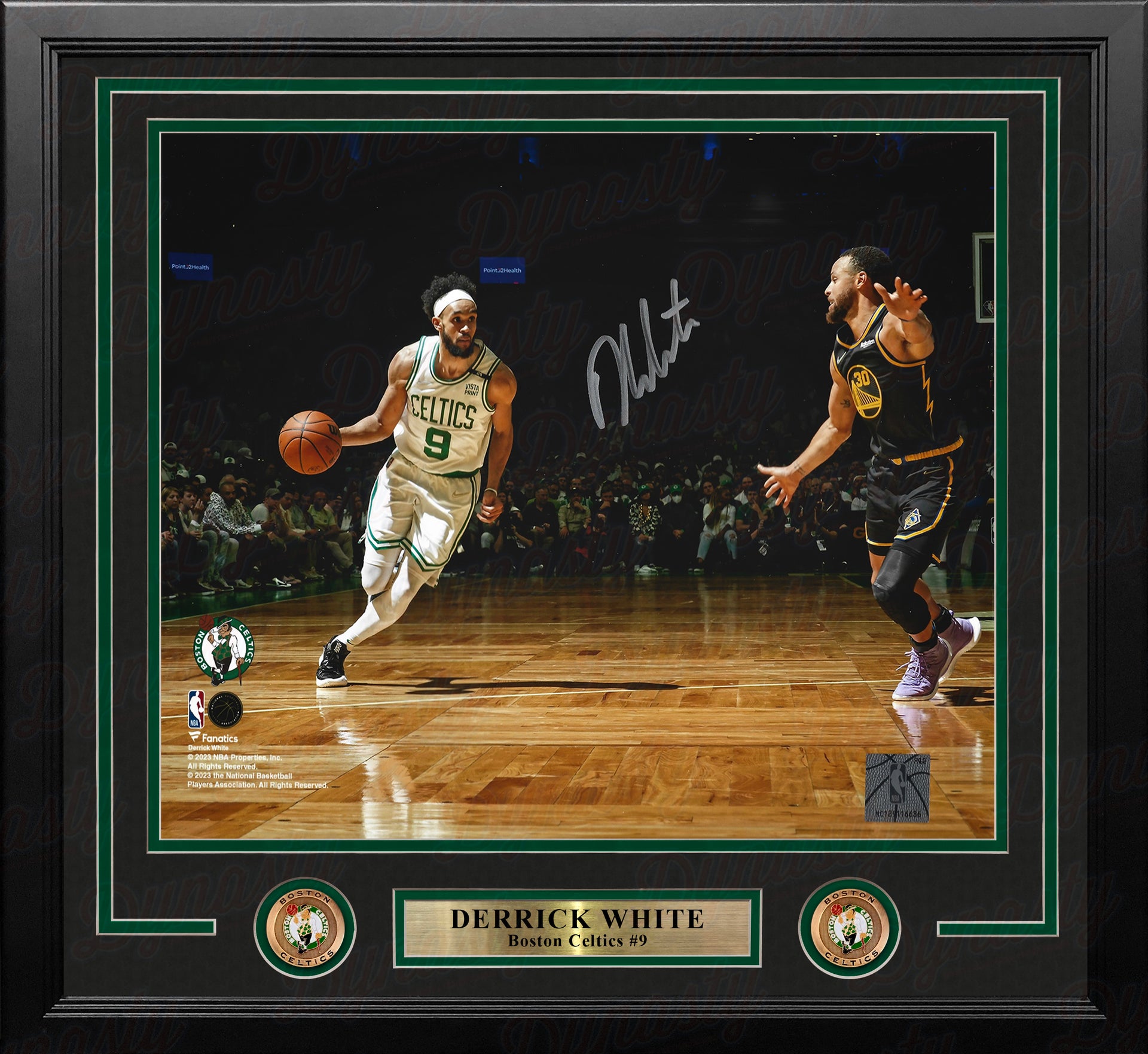 Derrick White v. Steph Curry Boston Celtics Autographed Framed Basketball Photo - Dynasty Sports & Framing 