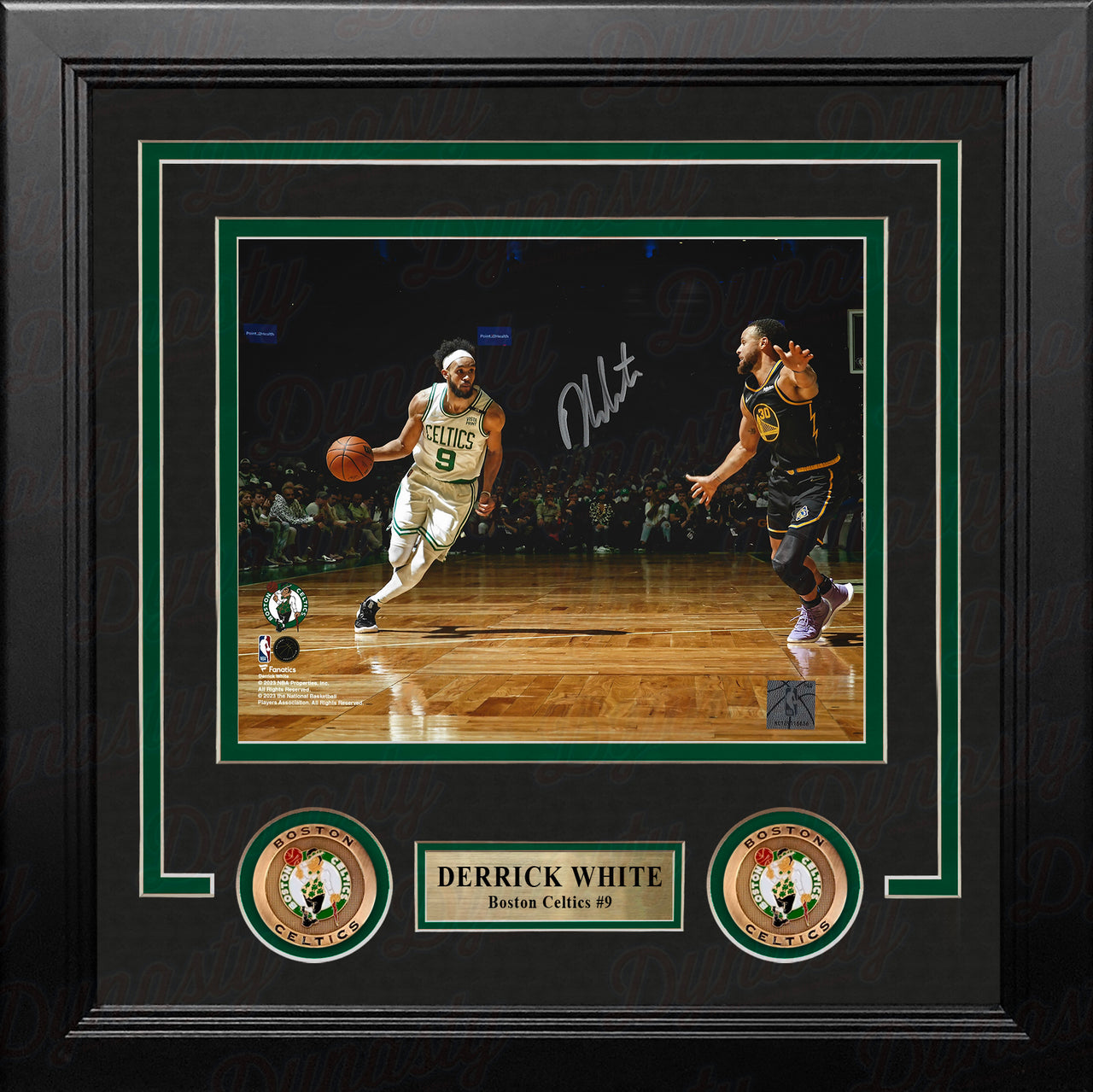 Derrick White v. Steph Curry Boston Celtics Autographed Framed Basketball Photo - Dynasty Sports & Framing 